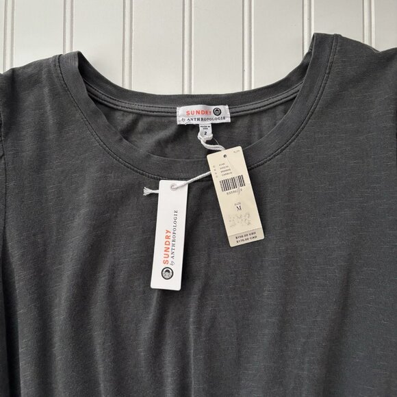 Anthropologie Sundry Shirred Mini Dress (Size M) Grey Long Sleeve Tight Fitted - Picture 4 of 12